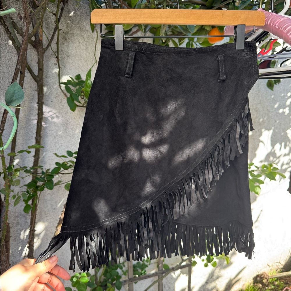 Black Fringe Mini Skirt